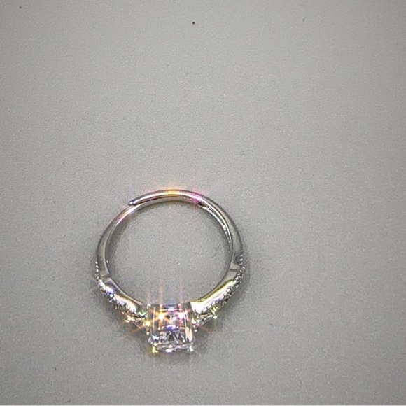 Silver Wedding Ring Diamond Simulant Adjustable New - Picture 13 of 16